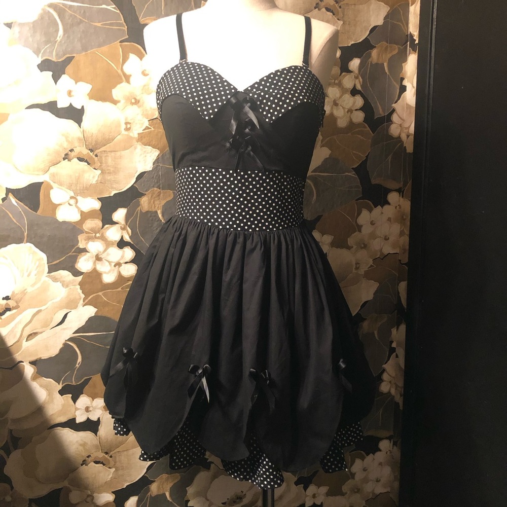 hell bunny black and white polka dot dress